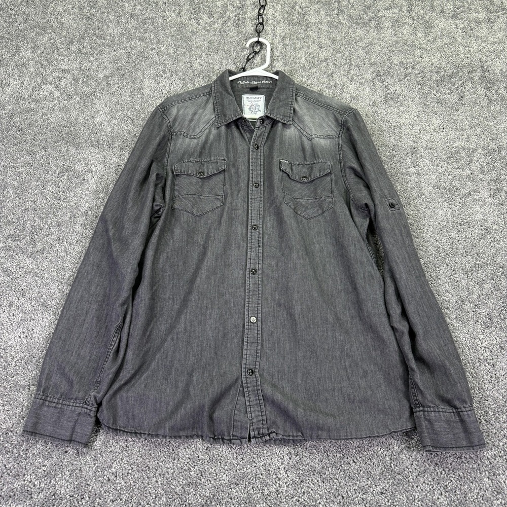 Buffalo David Bitton Shirt Mens XL Gray Long Sleeve Button Up Denim Western